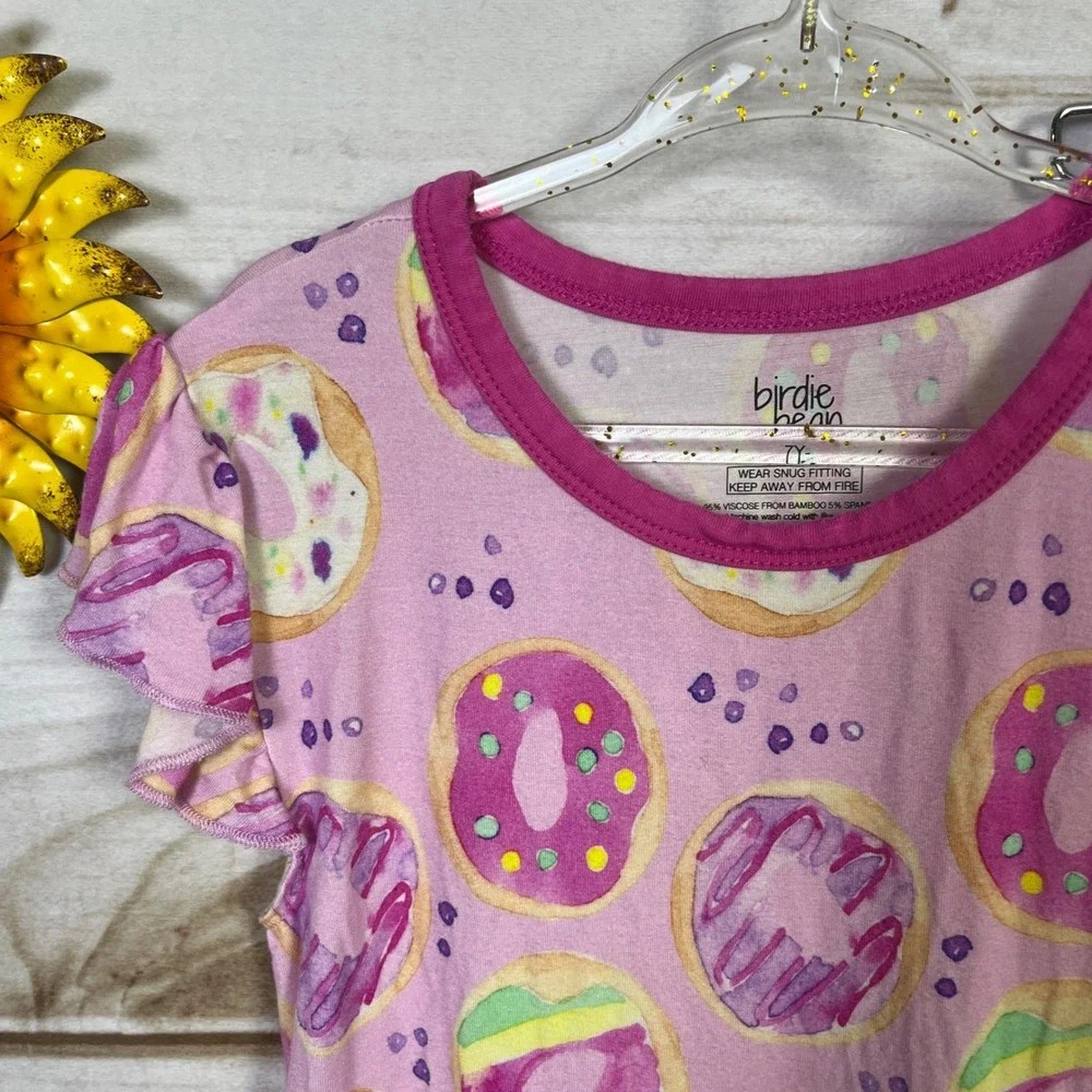 Birdie Bean Girls Pink Donut Bamboo Viscose Pajama Set 7Y Flutter Sleeve PJ's